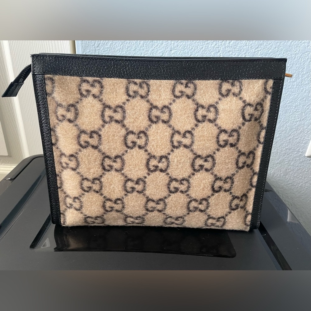 Gucci GG Wool Supreme zip Pouch/ Clutch/ Toiletry Bag - Picture 2 of 13